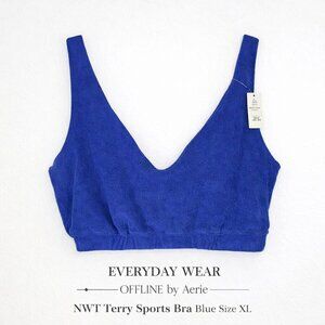 NWT OFFLINE by Aerie Terry Sports Bra Blue XL Summer Lights Comfy Stretch